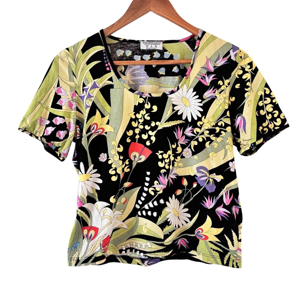 Averardo Bessi Floral Jersey‎ Tee Top Womens 10 Multicolor Art to Wear Italy